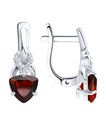 Серьги из серебра с гранатами и фианитами