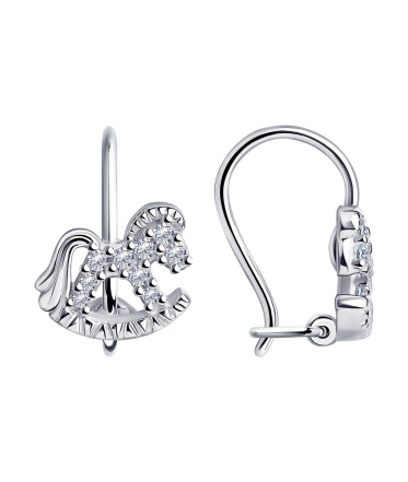 Серьги из серебра с фианитами Лошадки