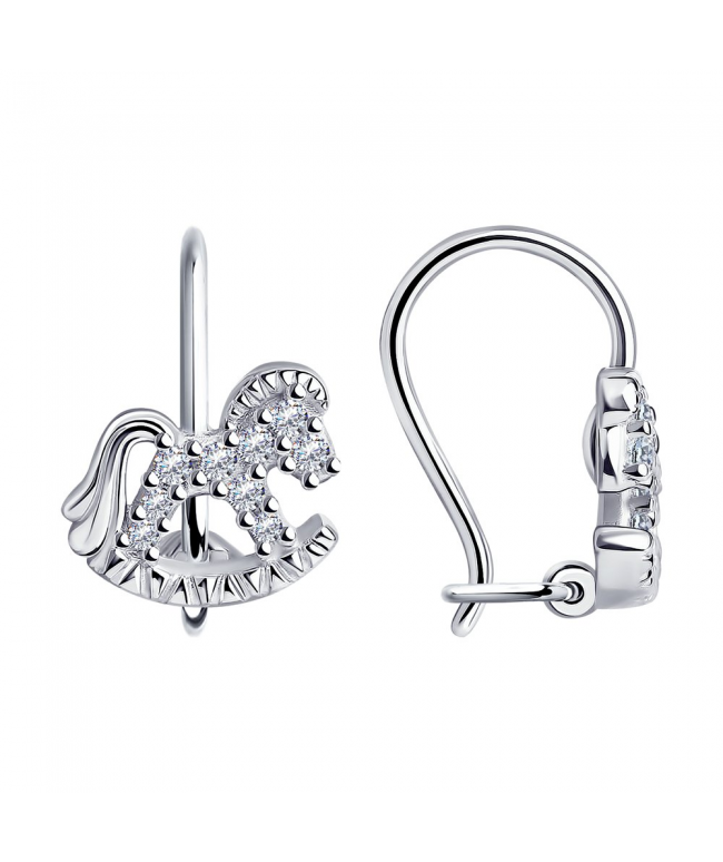 Серьги из серебра с фианитами Лошадки