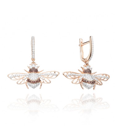 Серьги из золочёного серебра фианитами