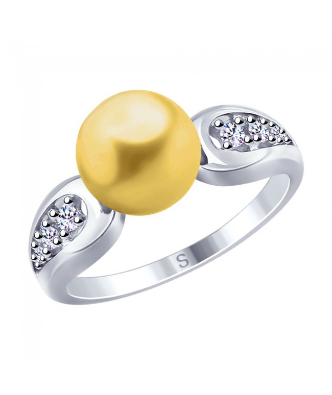 Кольцо из серебра с жемчугом Swarovski и фианитами